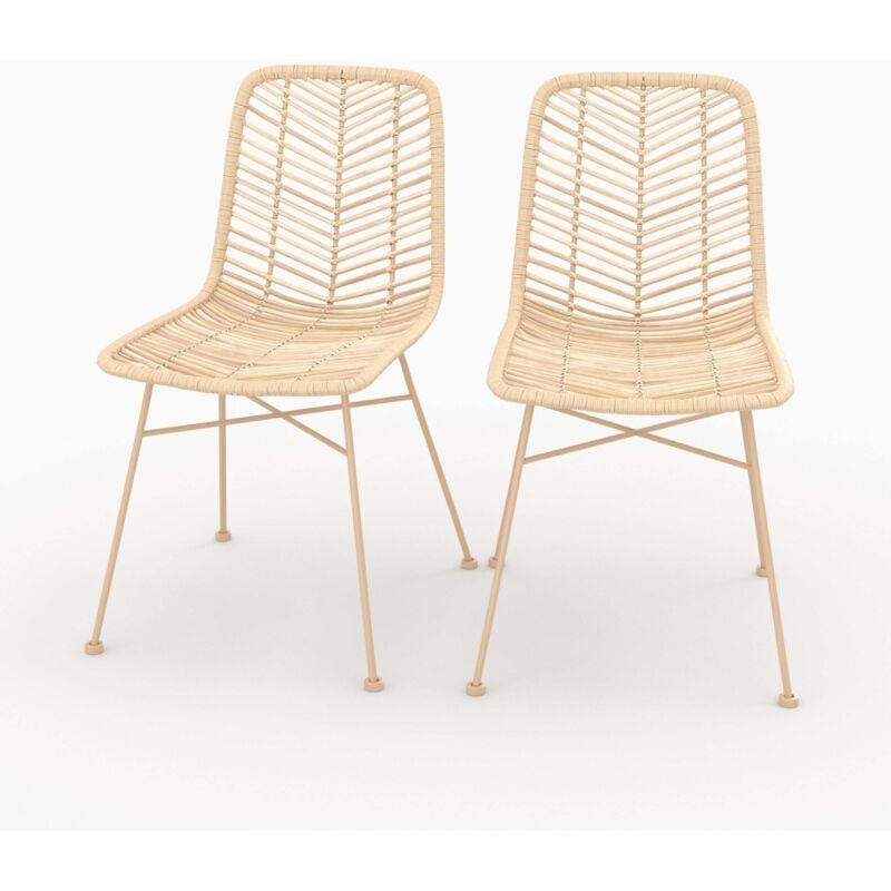 Rendez-vous Déco - Lot de 2 chaises en rotin naturel et pieds beiges - tamara