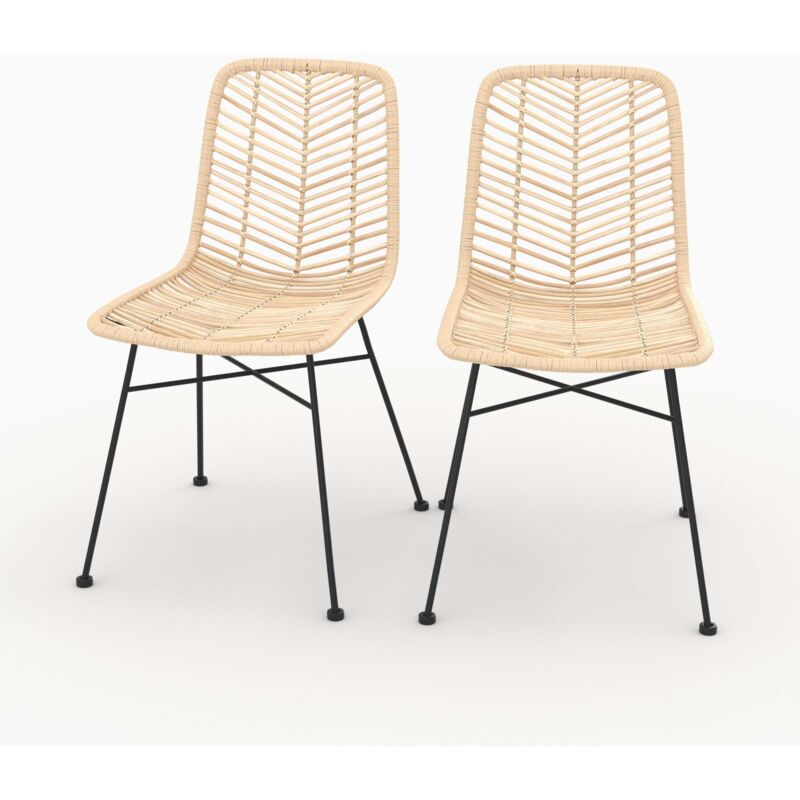 Rendez-vous Déco - Lot de 2 chaises en rotin naturel et pieds en métal - tamara
