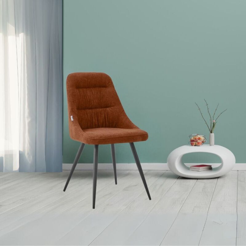 Toscohome - Chaise tapissée tissu couleur rouille et pieds en métal noir - Cascade