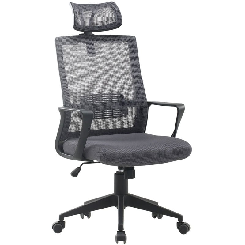 Chaise de bureau avec roulettes et appui-tête Teill Black Sklum Gris