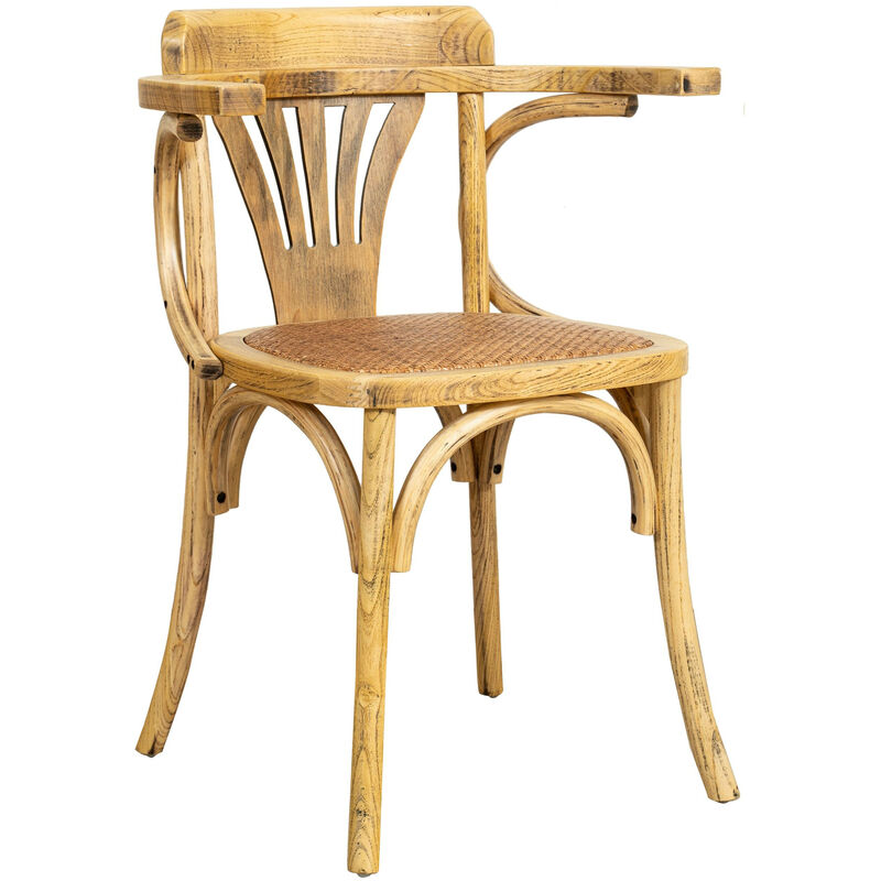Chaise vintage Thonet en bois et rotin 45x77x42 cm Fauteuil rustique avec accoudoirs Chaise de salle à manger de cuisine moderne - blanc antique