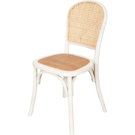 Chaise Thonet en frêne massif et assise en rotin finition blanc antique - bois