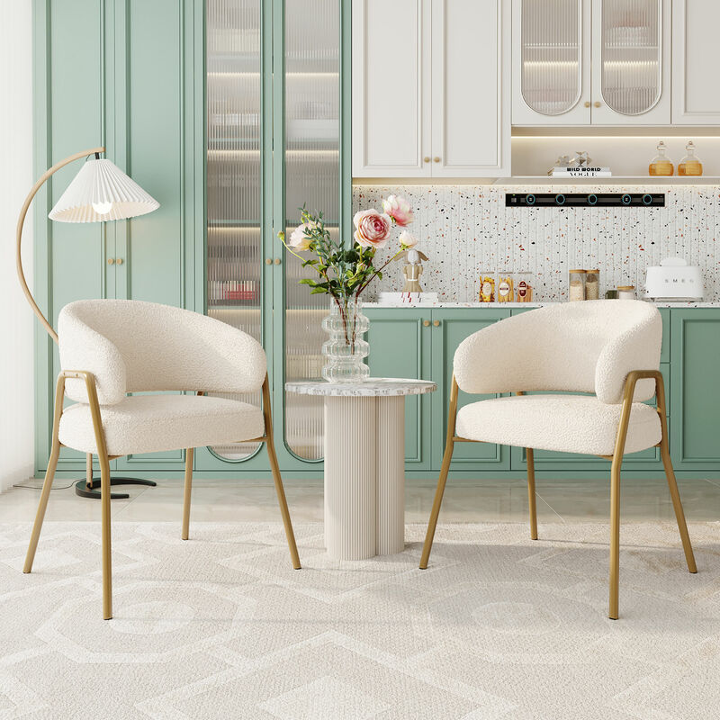 Modernluxe - Chaise - tissu en sherpa - pieds dorés - beige - 2 pièces