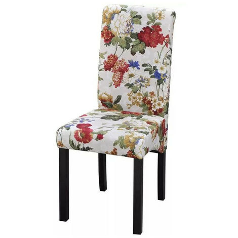 Chaise tissu motif floral et pieds bois noir Blumen - Lot de 4