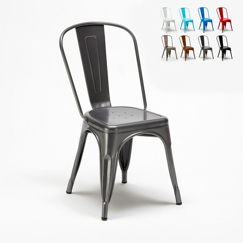 Ahd Amazing Home Design - Chaise industrielle Steel One - En acier et métal - Pour cuisine et bars - Couleur Gris