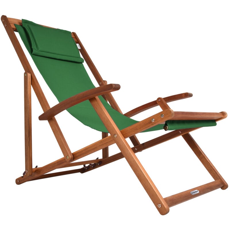 Chaise longue pliante en bois Chaise de plage 3 positions Chilienne transat jardin exterieur Vert - Casaria