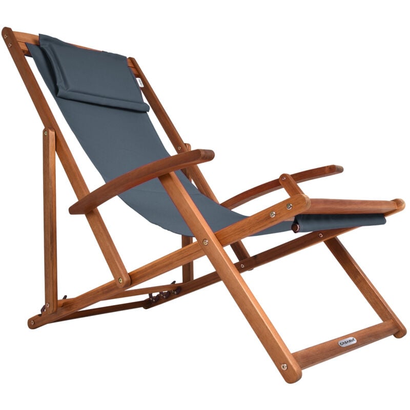 Casaria - Chaise longue pliante en bois Chaise de plage 3 positions Chilienne transat jardin exterieur Anthracite