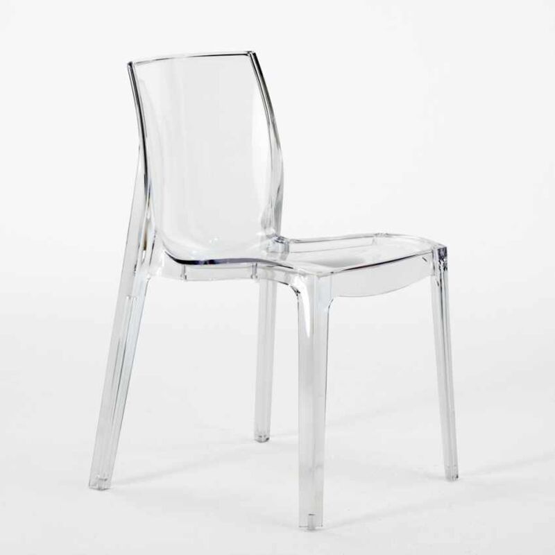 Grand Soleil – Chaise transparente empilable pour salle à manger – Coque en polycarbonate – Hauteur d'assise 44,5 cm – Design ergonomique Grand Soleil – Chaise transparente empilable pour salle à manger – Coque en polycarbonate – Hauteur d'assise 44,5 cm – Design ergonomique