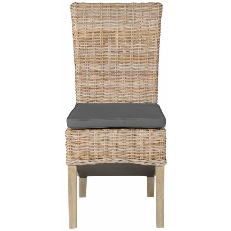Chaise tressée demi Kubu pieds teck teinté lin - Naturel clair
