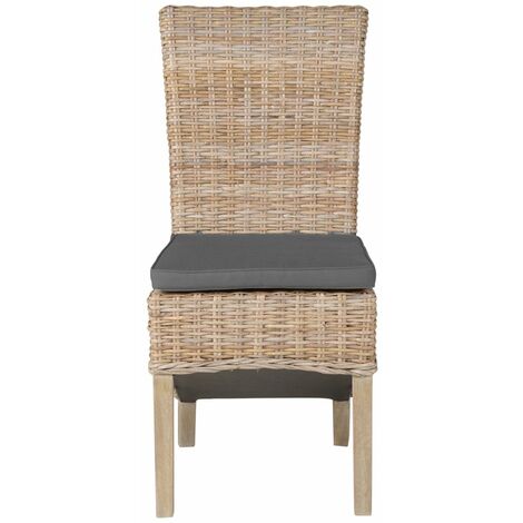 Chaise tressée demi Kubu pieds teck teinté lin - Naturel clair