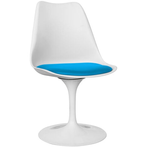 Chaise Tulip blanche avec coussin Turquoise