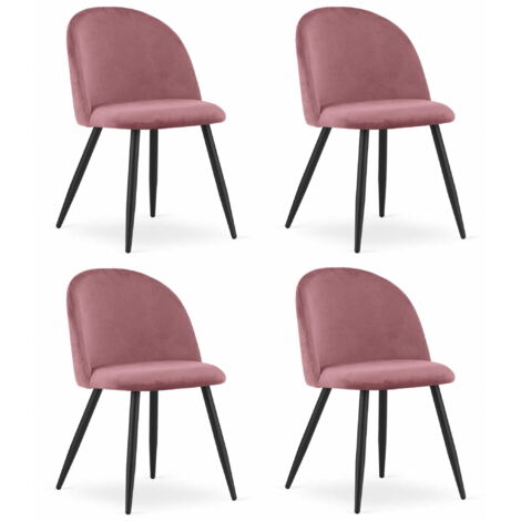 Chaise Valora BELLO en velours rose foncé, pieds en métal noir x4