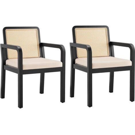 Chaise-Velours 2Pièces-Haut-de-Gamme-Dossier-Rotin-Pieds-Bois-Caoutchouc-56x57x83cm