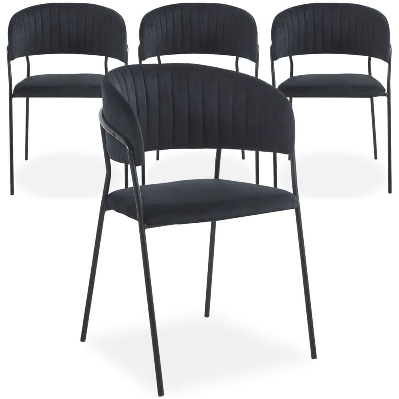 Lot de 4 chaises Tabata Métal Noir et Velours Noir