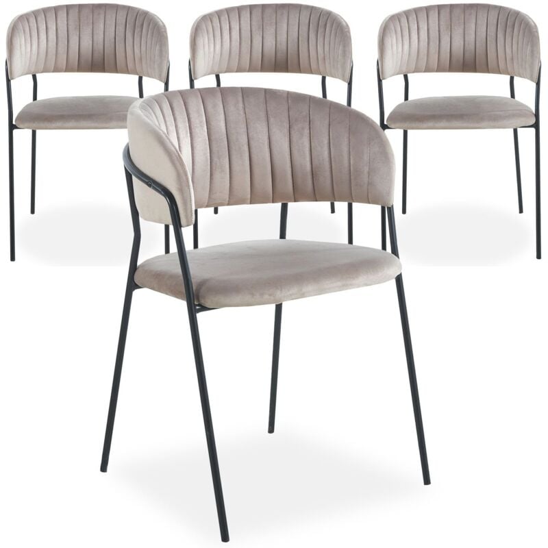 Lot de 4 chaises Tabata Métal Noir et Velours Taupe