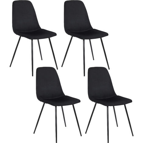 Chaise Velours Cotele Giulia Noir - Lot De 4