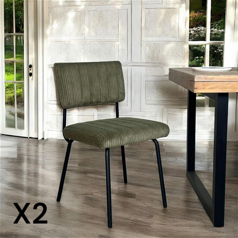 Pier Import - Chaise velours grosses côtes vert kaki (lot de 2) iena