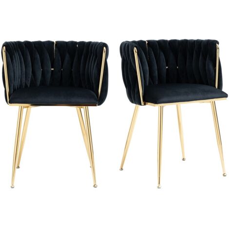 Chaise velours luxe-pieds métal doré-design main-coussins doux-lot de 2-55,5x50x74cm