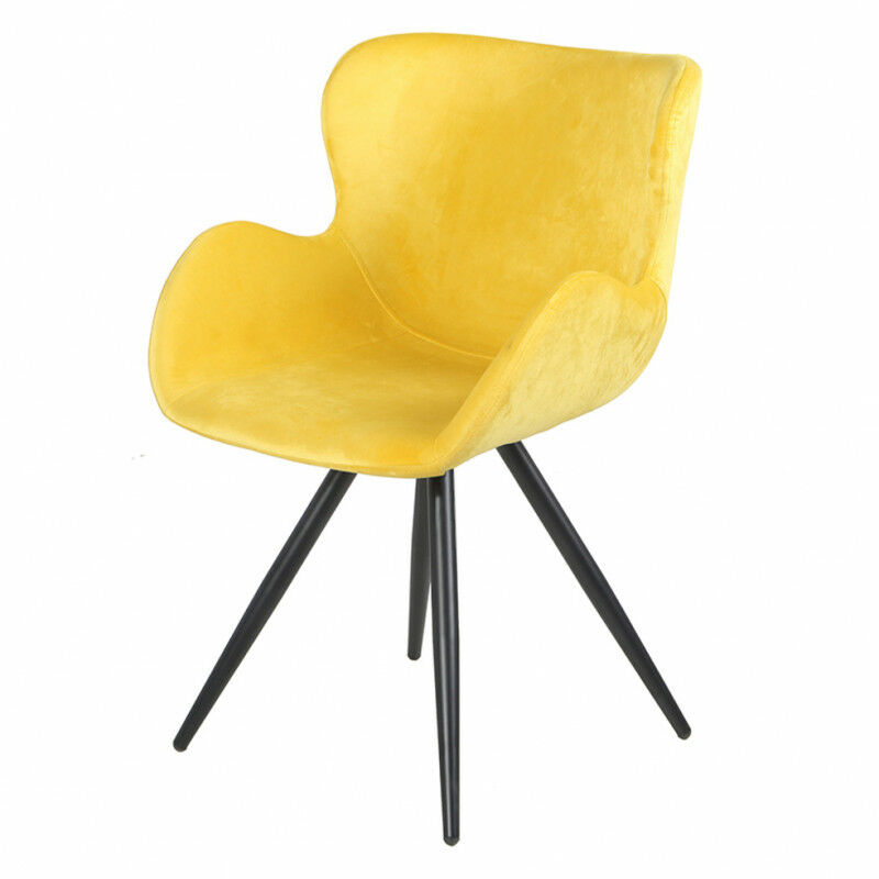 Meubletmoi - Chaise style scandinave velours jaune et pied métal noir - lotus