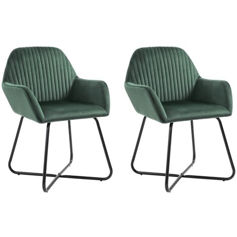 Chaise velours vert et pieds métal noir Mikee - Lot de 2