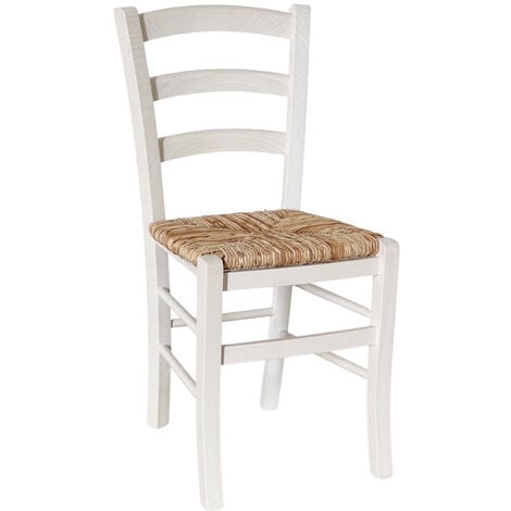 OKAFFAREFATTO Chaise Venise en bois blanc avec assise en paille de riz