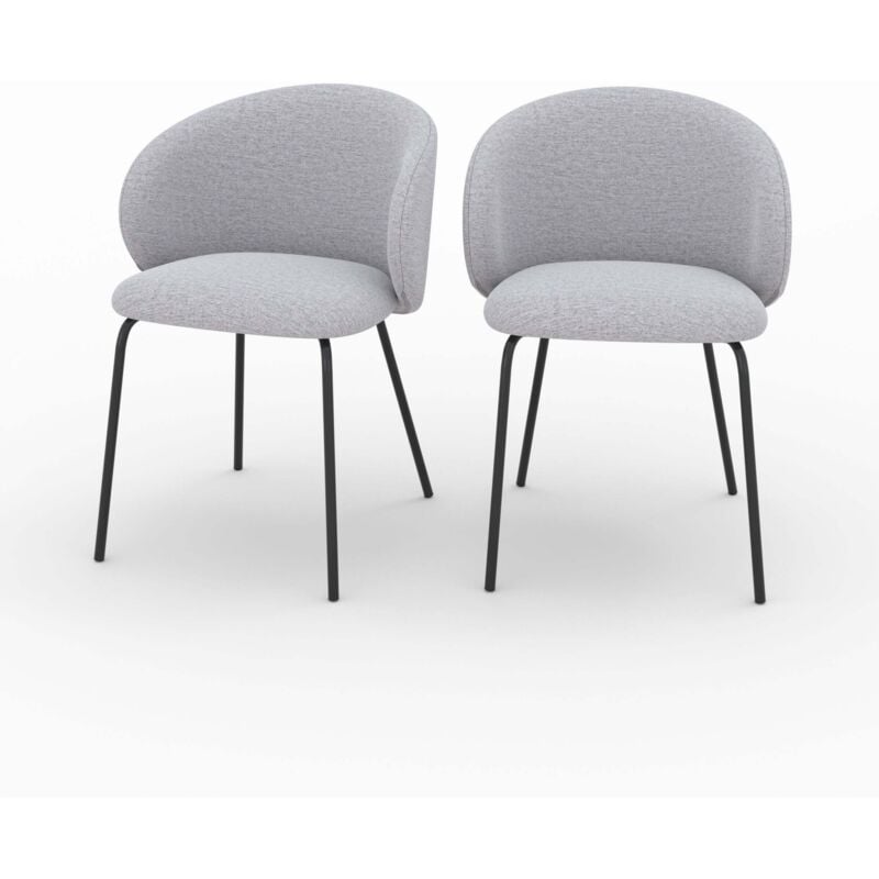 Lot de 2 chaises en tissu gris clair et pieds en métal noir - victoria