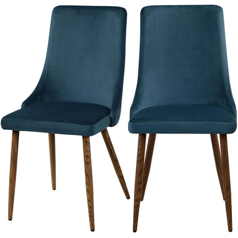 Rendez-vous Déco - Lot de 2 chaises en velours bleu - vinni Rendez-vous Déco - Lot de 2 chaises en velours bleu - vinni