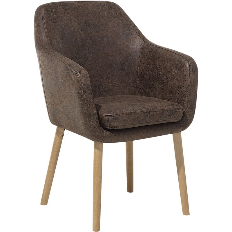 Chaise Fauteuil Rétro Rembourré et Tapissé en Cuir pu Marron Foncé Design Tendance pour Salon ou Salle à Manger Vintage ou Scandinave Beliani