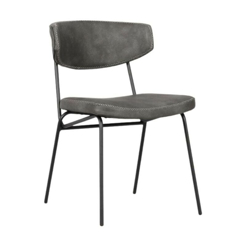 Toscohome - Chaise vintage en simili-cuir gris avec pieds en métal noir - Callisto