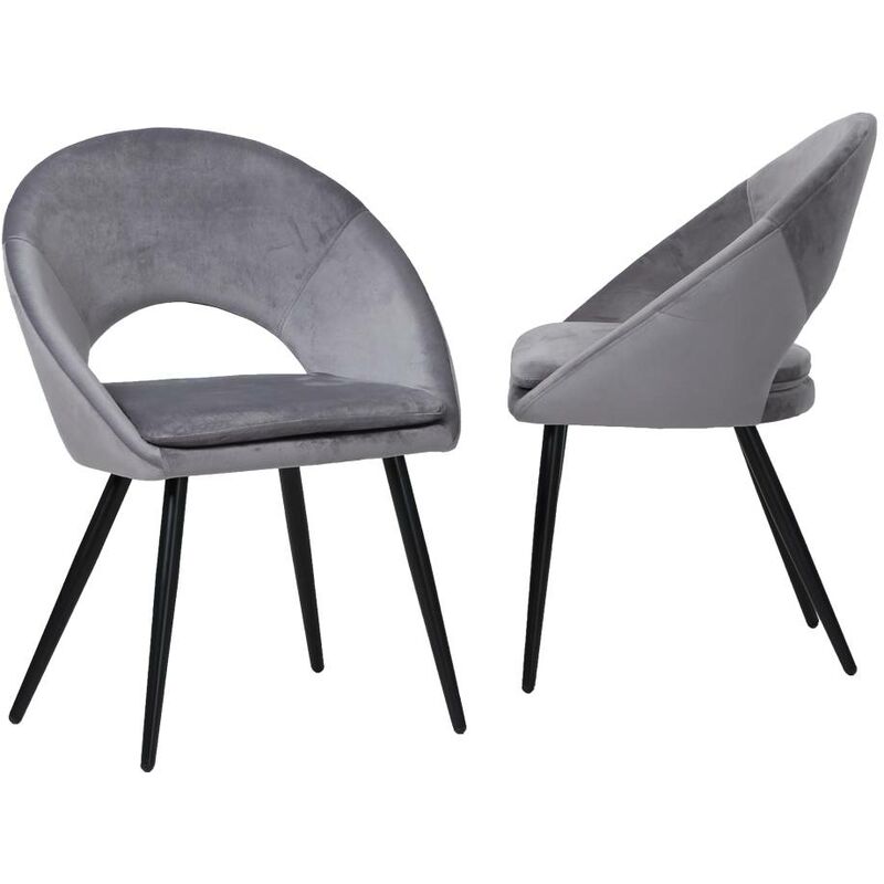 Made In Meubles - Chaise style fauteuil en velours gris souris Elouan (lot de 2)