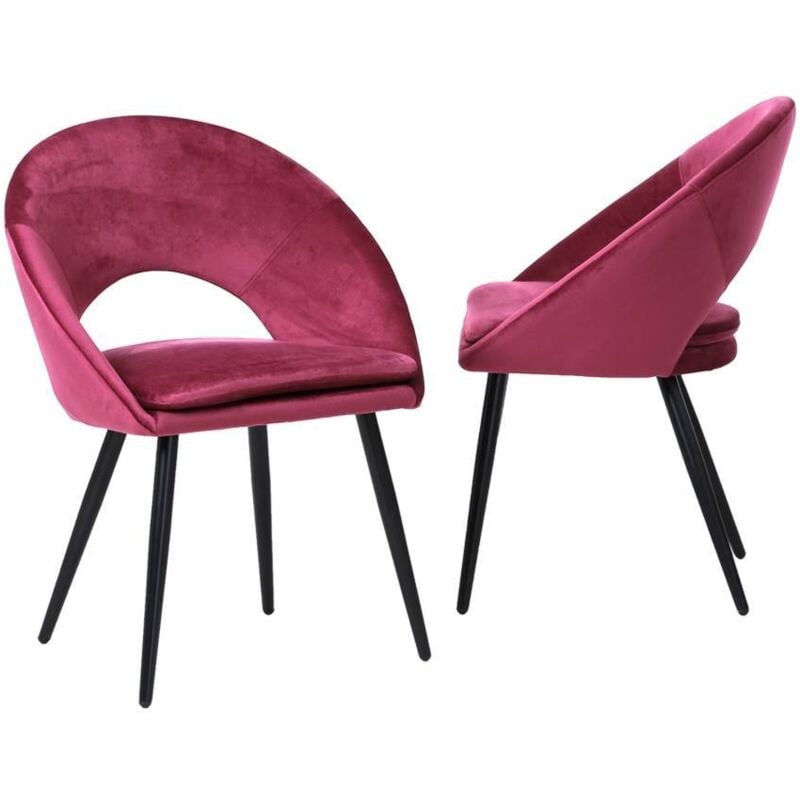 Made In Meubles - Chaise style fauteuil en velours rose framboise Elouan (lot de 2)