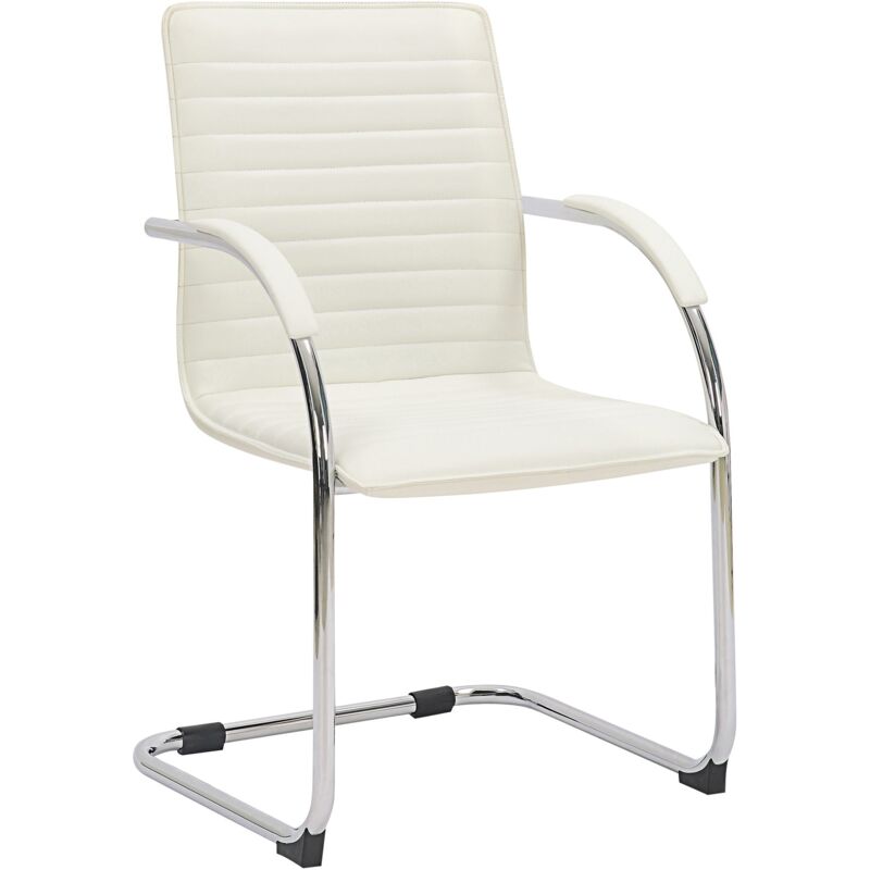 Chaise visiteur fauteuil de bureau avec accoudoirs assise en pvc blanc piètement luge métallique 100003419