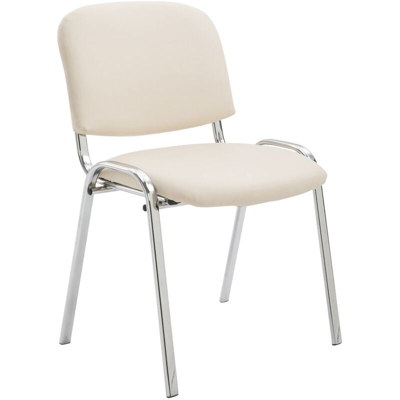 Chaise visiteur Ken en similicuir et piètement en métal chromé Crème