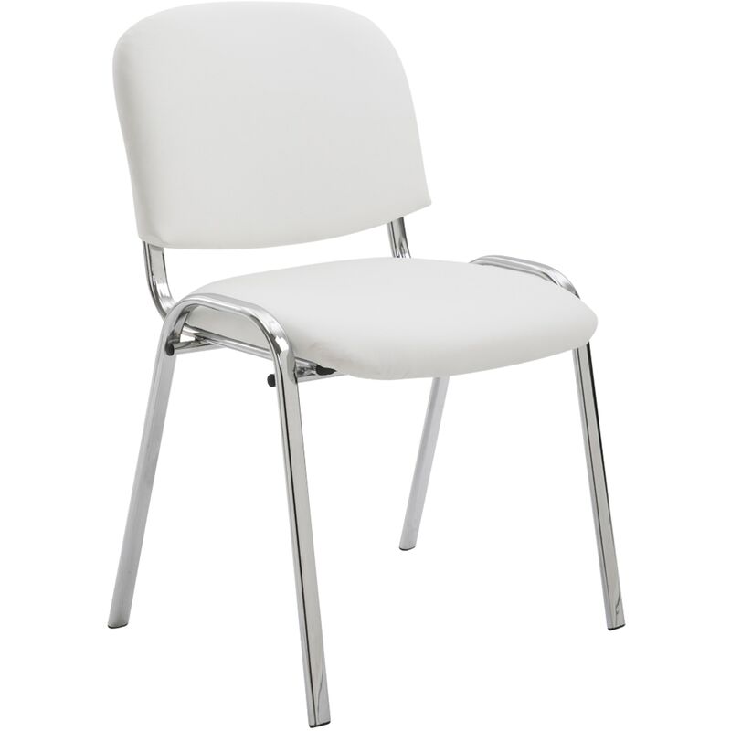 Chaise visiteur Ken en similicuir et piètement en métal chromé Blanc