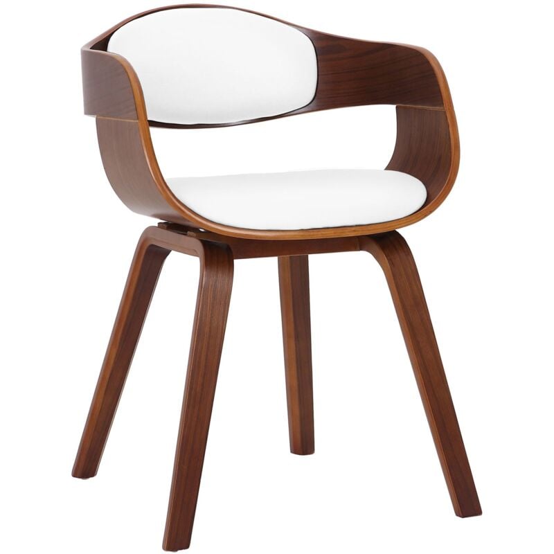 Chaise de bureau salle à manger visiteur design scandinave en bois foncé et assise en PVC blanc 100001910