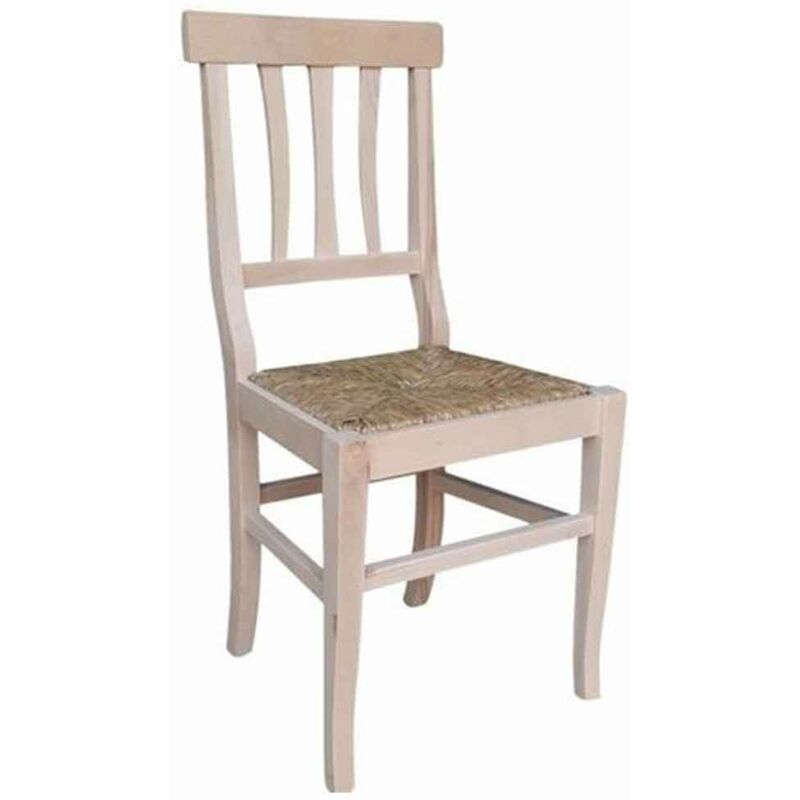 Chaise Vittoria en bois brut peindre avec assise en paille des marais