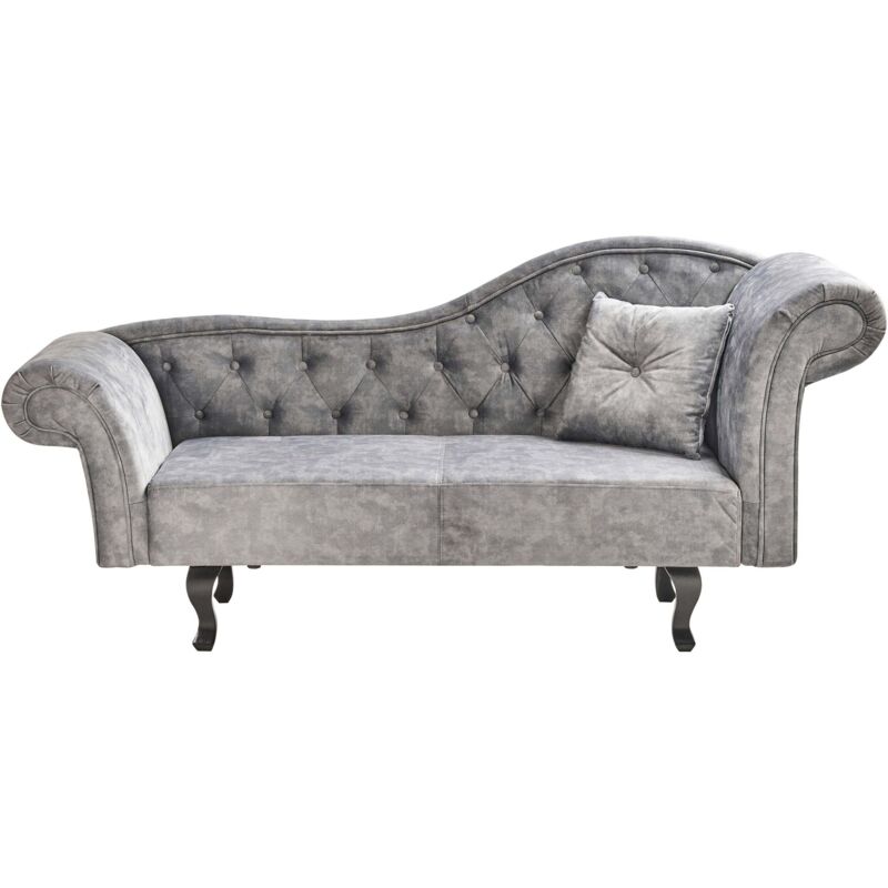 Beliani Chaiselongue Grau Samtstoff Rechtsseitig Gesteppt Mit Kissen Chesterfield Stil Retro-design Relaxliege Für Wohnzimmer Schlafzimmer Indoor