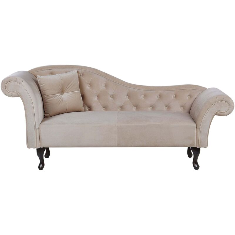 Beliani - Chaiselongue Linksseitig Beige Samtstoff Holzfüße Glamourös Mit Zierkissen