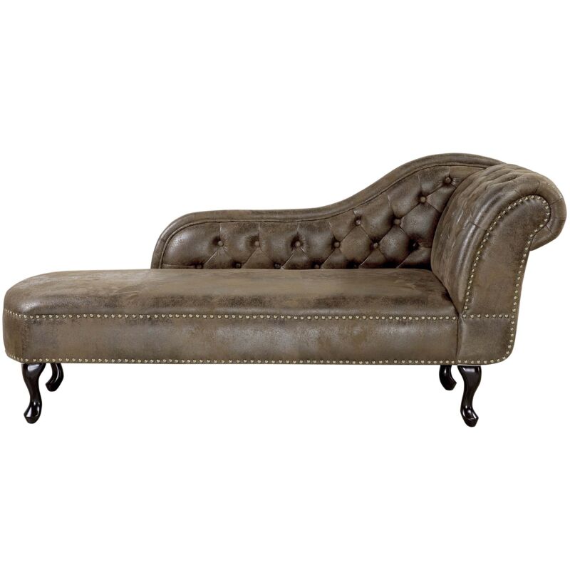 Beliani - Chaiselongue Rechtsseitig Dunkelbraun Kunstleder Holzfüße Glamourös