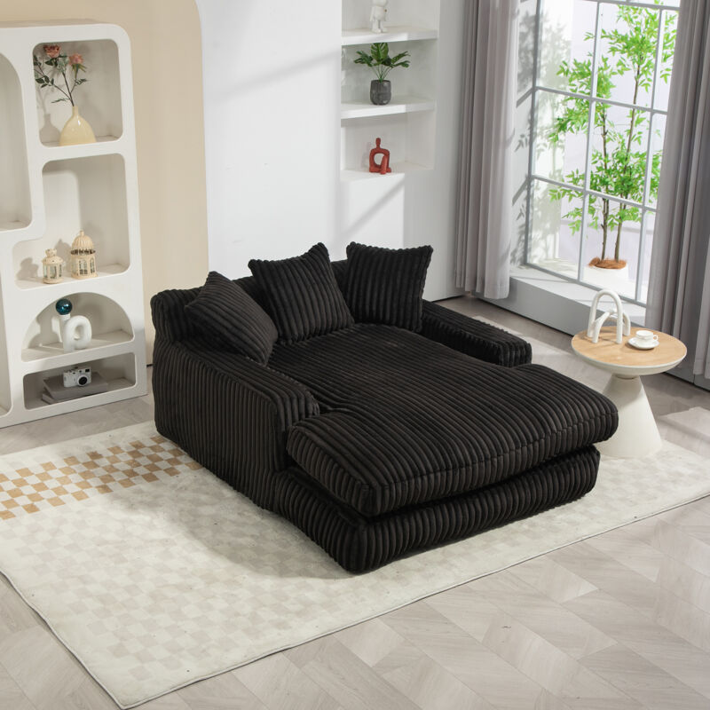 Stilvora Chaiselongue Loungesofa 1-sitzer Mit 3 Kissen, Ergonomisches Bodensofa Aus Hochdichtem Schaumstoff, Cord, Schwarz