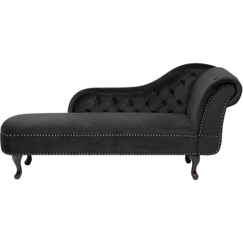 Beliani - Chaiselongue Rechtsseitig Schwarz Samtstoff Holzfüße Glamourös