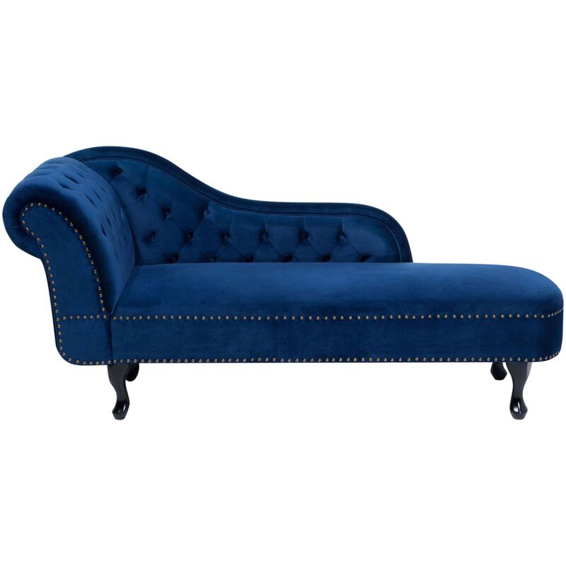 Beliani - Chaiselongue Linksseitig Dunkelblau Samtstoff Holzfüße Glamourös
