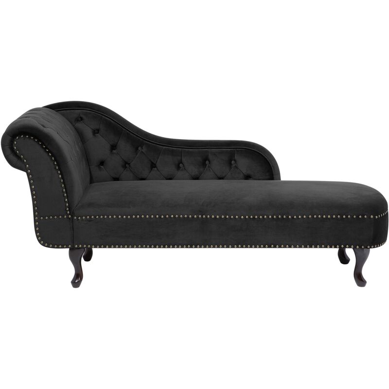 Beliani - Chaiselongue Linksseitig Schwarz Samtstoff Holzfüße Glamourös