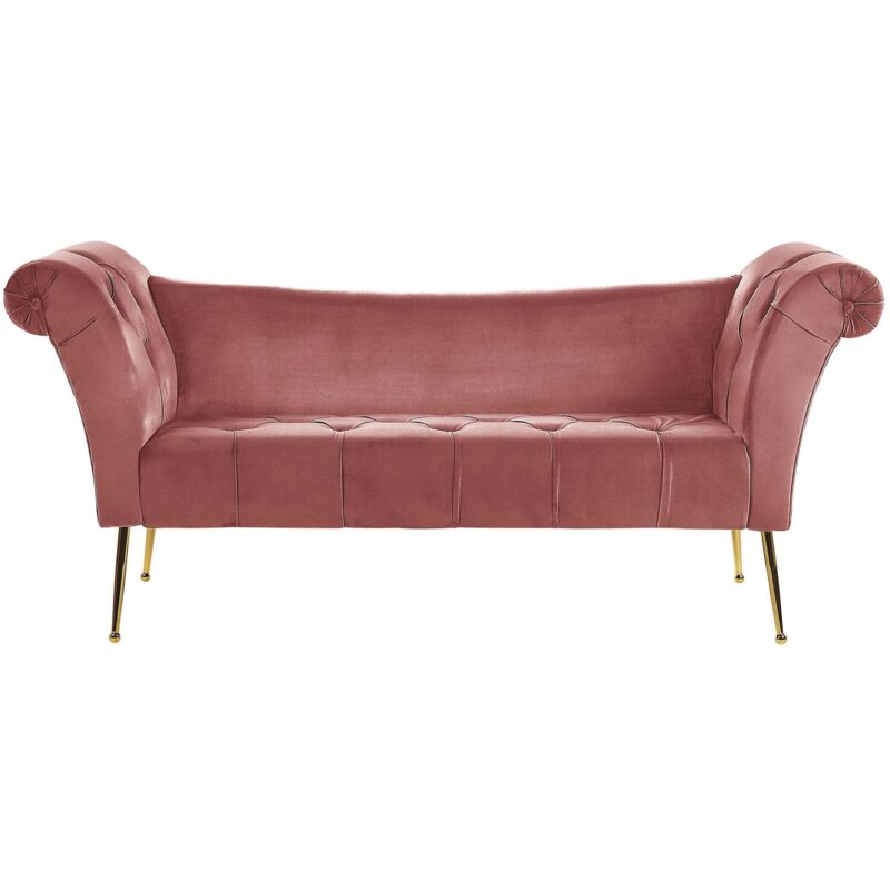 Beliani Chaiselongue Rosa/goldene Beine Universal Mit Samtbezug Und Metallfüßen Für Wohnzimmer Schlafzimmer Salon Flur Klassisch Retro Modern