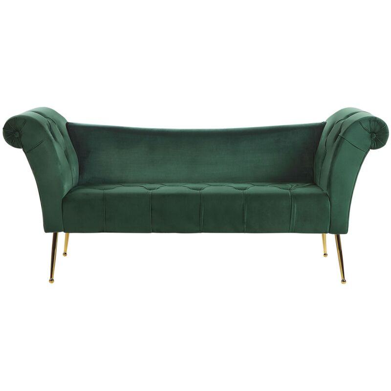 Beliani Chaiselongue Grün/goldene Beine Universal Mit Samtbezug Und Metallfüßen Für Wohnzimmer Schlafzimmer Salon Flur Klassisch Retro Modern
