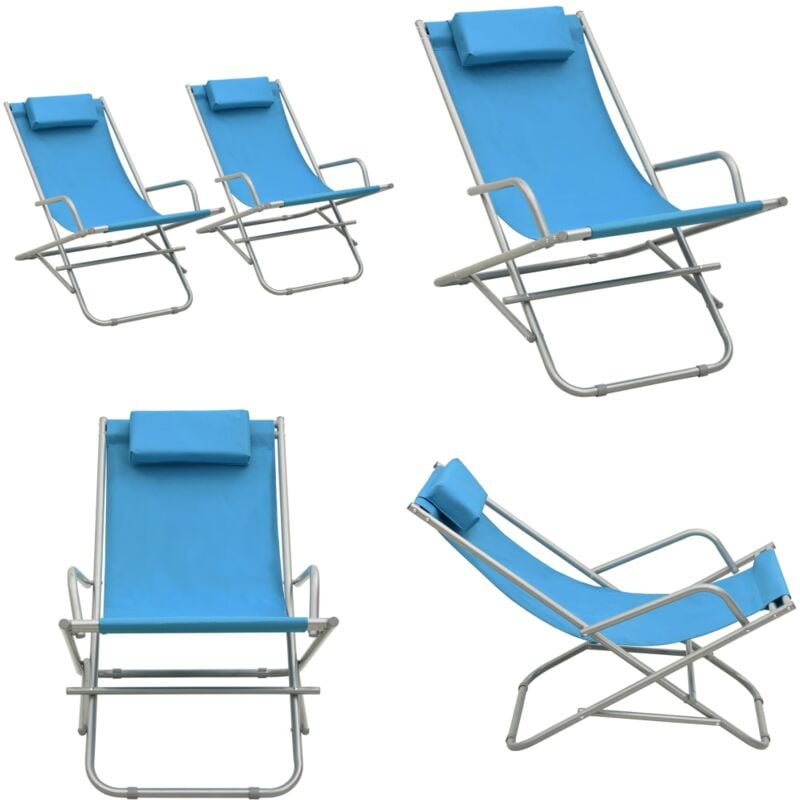 Chaises à bascule lot de 2 Acier Bleu - Chaise Longue - Transat - Mobilier De Jardin - Chaise Relax - Bain De Soleil - Home & Living