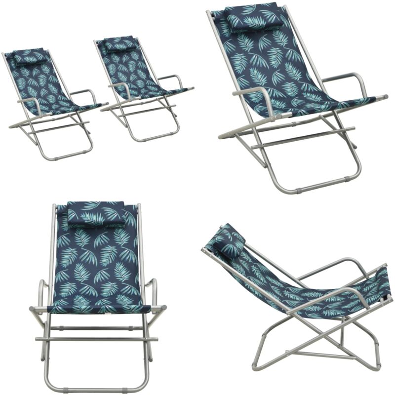 Chaises à bascule lot de 2 Acier Motif de feuilles - Transat Pliable - Chaise Longue - Mobilier De Jardin - Fauteuil De Jardin - Relax - Home & Living
