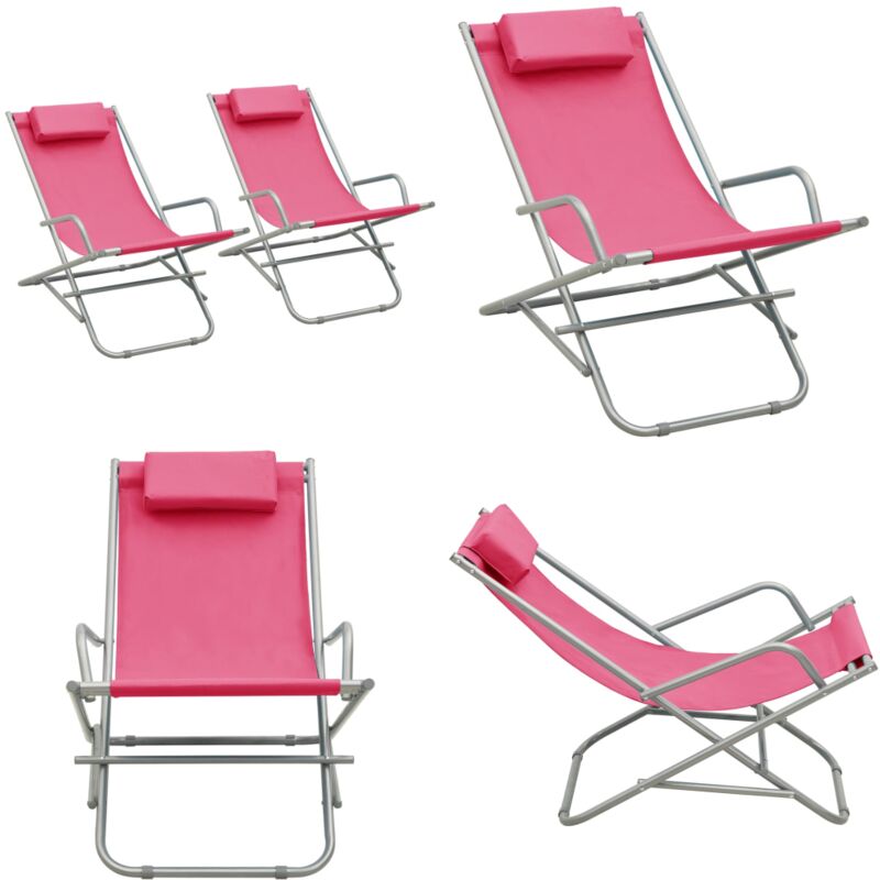 Chaises à bascule lot de 2 Acier Rose - Chaise Longue - Transat - Mobilier De Jardin - Salon De Jardin - Relax - Home & Living