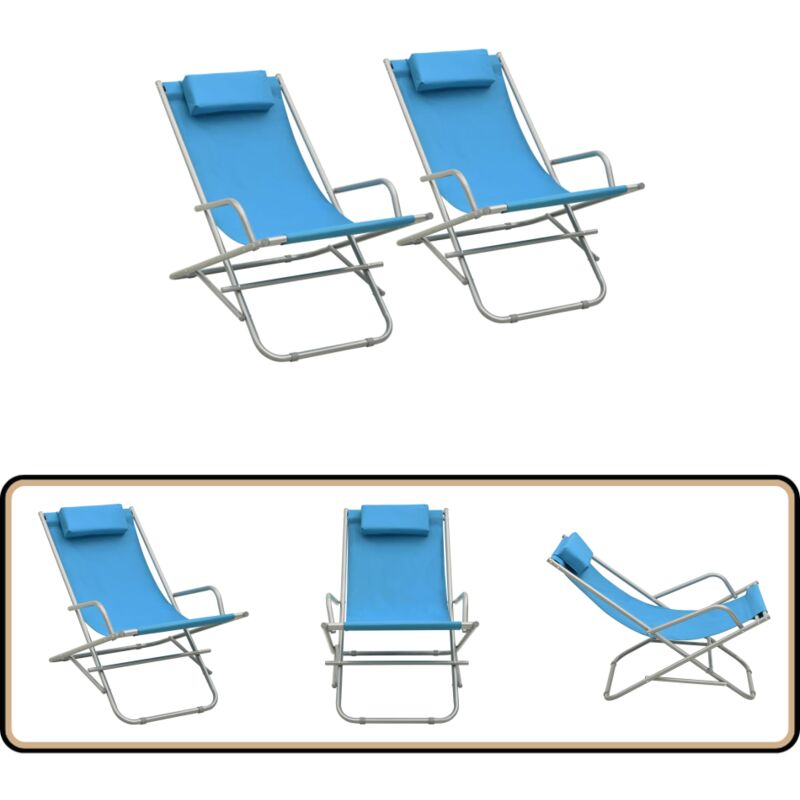 Chaises à bascule lot de 2 Acier Bleu - Chaise Longue - Transat - Mobilier De Jardin - Chaise Relax - Bain De Soleil