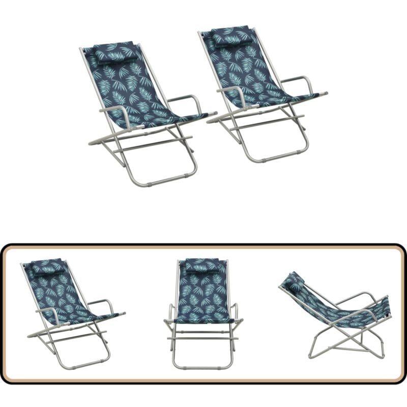 Vidaxl - Chaises à bascule lot de 2 Acier Motif de feuilles - Transat Pliable - Chaise Longue - Mobilier De Jardin - Fauteuil De Jardin - Relax
